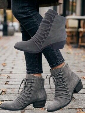 Like New 🩶 Yellow Box Women's Jaffa Charcoal Suede Strappy Ankle Boots
